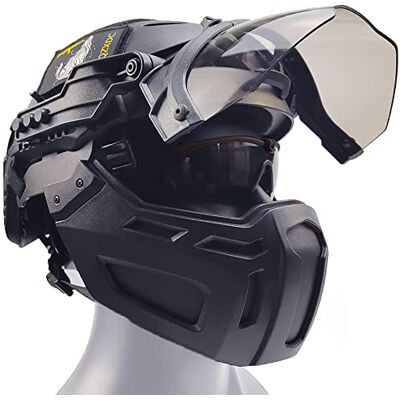 AQzxdc Casque D'airsoft avec Lunettes et Visière, Ensemble de Protection Complet pour Le Paintball Militaire, Visière Réglable À 90°, pour La Chasse en Plein Air, Le Tir CQB, BBS,Sets BK - Publicité AQzxdc Casque D'airsoft avec Lunettes et Visière, Ensemble de Protection Complet pour Le Paintball Militaire, Visière Réglable À 90°, pour La Chasse en Plein Air, Le Tir CQB, BBS,Sets BK - Publicité
