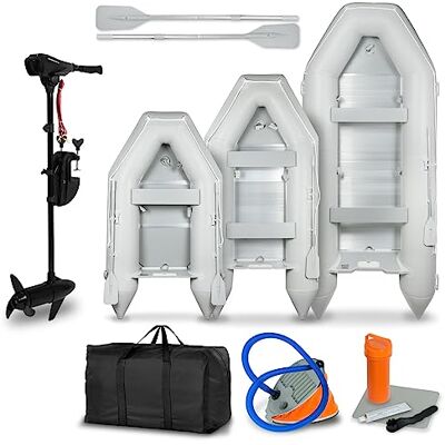 EBERTH Bateau Gonflable avec Moteur, 8 Personnes, 86 LBS de poussée, sans permis, Barque de Peche avec Moteur Hors-Bord électrique, bancs, Coque Rigide, 2xpagaies, Pompe, kit de réparation, Sac - Publicité EBERTH Bateau Gonflable avec Moteur, 8 Personnes, 86 LBS de poussée, sans permis, Barque de Peche avec Moteur Hors-Bord électrique, bancs, Coque Rigide, 2xpagaies, Pompe, kit de réparation, Sac - Publicité