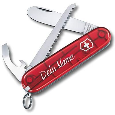 Victorinox MY FIRST Couteau de poche suisse pour enfants, couteau de poche personnalisé avec 9 fonctions, gravure du nom selon vos souhaits, cadeau pour enfants pour anniversaire (rouge transparent) - Publicité Victorinox MY FIRST Couteau de poche suisse pour enfants, couteau de poche personnalisé avec 9 fonctions, gravure du nom selon vos souhaits, cadeau pour enfants pour anniversaire (rouge transparent) - Publicité
