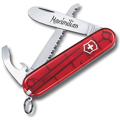 Victorinox Couteau de poche pour enfant avec gravure « My First Wish » Lame ronde Cadeau d'anniversaire Couteau suisse personnalisé avec 9 fonctions 0.2373.T (rouge transparent) - Publicité Victorinox Couteau de poche pour enfant avec gravure « My First Wish » Lame ronde Cadeau d'anniversaire Couteau suisse personnalisé avec 9 fonctions 0.2373.T (rouge transparent) - Publicité
