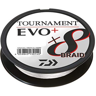 Daiwa Tournament X8 Braid Evo+ 0.16mm, 12.2kg/26.8lbs, 135m Blanc, Ligne de Pêche Tressée, - Publicité Daiwa Tournament X8 Braid Evo+ 0.16mm, 12.2kg/26.8lbs, 135m Blanc, Ligne de Pêche Tressée, - Publicité