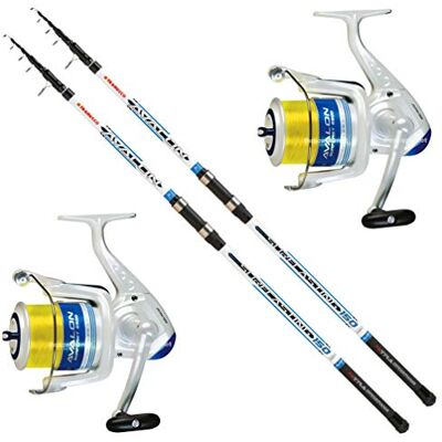 Trabucco Kit surfcasting composé de 2 cannes Avalon 4 m 150 g + 2 moulinets Avalon 6500 avec fil - Publicité Trabucco Kit surfcasting composé de 2 cannes Avalon 4 m 150 g + 2 moulinets Avalon 6500 avec fil - Publicité