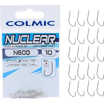 Colmic 20 Hameçons de Pêche Nuclear en Acier Carbone N600, Finition Nickel – Flatted, Round, Microbarb – Idéals pour Truite Produit Officiel Colmic (10) - Publicité Colmic 20 Hameçons de Pêche Nuclear en Acier Carbone N600, Finition Nickel – Flatted, Round, Microbarb – Idéals pour Truite Produit Officiel Colmic (10) - Publicité