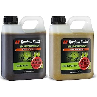 Tandem Baits Attractant Liquide Booster pour Pêche À La Carpe SuperFeed Liquid PVA Stick Booster 1000 ML Set De 2 Mélange De Saveurs - Publicité Tandem Baits Attractant Liquide Booster pour Pêche À La Carpe SuperFeed Liquid PVA Stick Booster 1000 ML Set De 2 Mélange De Saveurs - Publicité