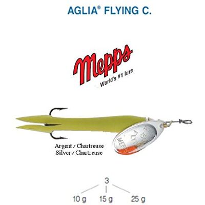 MEPPS AGLIA Flying C 10 g 15 g 25 g, 5 Couleurs, Truite Saumon BROCHET Bar (CHARTREUS-Argent, 15 g) - Publicité MEPPS AGLIA Flying C 10 g 15 g 25 g, 5 Couleurs, Truite Saumon BROCHET Bar (CHARTREUS-Argent, 15 g) - Publicité