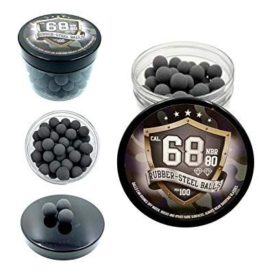 SSR 100 x Premium Quality Hard Mix Rubber Steel Balls Paintballs Reballs for Pistols in 68 Cal. Paintball Shooting Self Defense Billes Calibre .68 Caoutchouc OU Caoutchouc DURCI - Publicité SSR 100 x Premium Quality Hard Mix Rubber Steel Balls Paintballs Reballs for Pistols in 68 Cal. Paintball Shooting Self Defense Billes Calibre .68 Caoutchouc OU Caoutchouc DURCI - Publicité