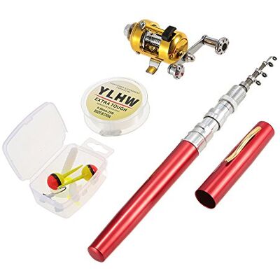 Lixada Reel Fishing Rod Combo Set Mini Stylo Télescopique de Poche Portable Canne à Pêche Pôle + Bobine en Alliage d'aluminium Ligne de Pêche Souple Leurre Jig Hooks (Rouge) - Publicité Lixada Reel Fishing Rod Combo Set Mini Stylo Télescopique de Poche Portable Canne à Pêche Pôle + Bobine en Alliage d'aluminium Ligne de Pêche Souple Leurre Jig Hooks (Rouge) - Publicité