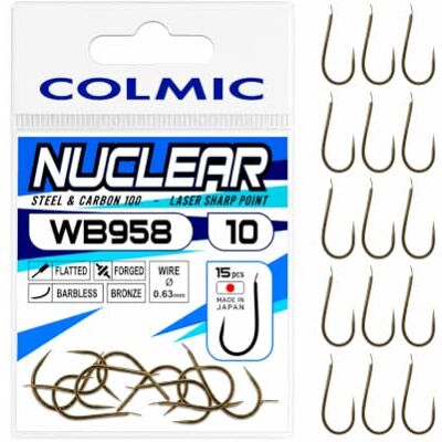 Colmic – 10 hameçons de pêche WB958 Match Carpe en Acier au Carbone Bronze – à Patte aplatie, à Patte forcée, sans ardillon – Robustes et précis pour la Carpe et la pêche Technique - Publicité Colmic – 10 hameçons de pêche WB958 Match Carpe en Acier au Carbone Bronze – à Patte aplatie, à Patte forcée, sans ardillon – Robustes et précis pour la Carpe et la pêche Technique - Publicité
