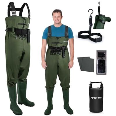 Goture Cuissardes de Waders Peche Homme Unisexe, 70D Nylon, Waders étanches pour la pêche avec Poche étanche, Chasse, Waders avec Pied de Botte, Poche étanche pour téléphone Portable, Vert - Publicité Goture Cuissardes de Waders Peche Homme Unisexe, 70D Nylon, Waders étanches pour la pêche avec Poche étanche, Chasse, Waders avec Pied de Botte, Poche étanche pour téléphone Portable, Vert - Publicité