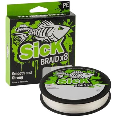 Berkley Sick Braid Fil de pêche tressé, 8 brins, 150 m, pour la pêche en eau douce ou en eau salée, blanc ou noir, blanc, 0,29 mm 26,4 kg - Publicité Berkley Sick Braid Fil de pêche tressé, 8 brins, 150 m, pour la pêche en eau douce ou en eau salée, blanc ou noir, blanc, 0,29 mm 26,4 kg - Publicité