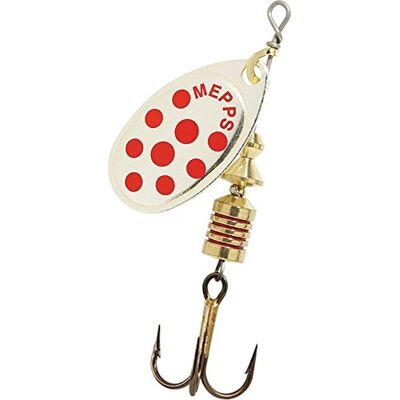 Cuiller Tournante A Palette Ovale Mepps Aglia N°2-4,5G Argent Points Rouges - Publicité Cuiller Tournante A Palette Ovale Mepps Aglia N°2-4,5G Argent Points Rouges - Publicité