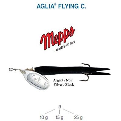 MEPPS AGLIA Flying C 10 g 15 g 25 g, 5 Couleurs, Truite Saumon BROCHET Bar (Noir-Argent, 15 g) - Publicité MEPPS AGLIA Flying C 10 g 15 g 25 g, 5 Couleurs, Truite Saumon BROCHET Bar (Noir-Argent, 15 g) - Publicité