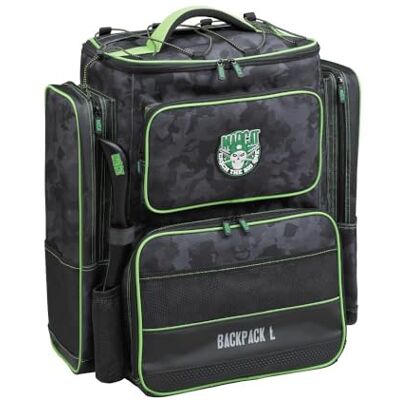 Madcat Sac à dos de pêche L avec 2 boîtes, compartiment principal de 45 l, motif camouflage, fond imperméable, noir et vert, avec 2 boîtes, sac de pêche, pêche au poisson-chat - Publicité Madcat Sac à dos de pêche L avec 2 boîtes, compartiment principal de 45 l, motif camouflage, fond imperméable, noir et vert, avec 2 boîtes, sac de pêche, pêche au poisson-chat - Publicité
