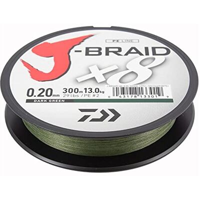 Daiwa 2 pcs J-Braid 8 Braid 0.20mm, 13,0kg/29,0lbs, 300m Vert foncé (Doublé pièce) - Publicité Daiwa 2 pcs J-Braid 8 Braid 0.20mm, 13,0kg/29,0lbs, 300m Vert foncé (Doublé pièce) - Publicité