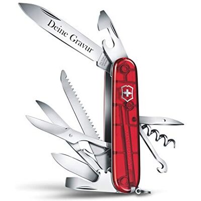 Victorinox Couteau de Poche Huntsman Avec Demande Gravure Sur Lame I Cadeau pour Hommes Femmes I Pour Anniversaire I Suisse Personnalisé Avec 15 Fonctions 1.3713 rouge translucide, 91x27x18 mm - Publicité Victorinox Couteau de Poche Huntsman Avec Demande Gravure Sur Lame I Cadeau pour Hommes Femmes I Pour Anniversaire I Suisse Personnalisé Avec 15 Fonctions 1.3713 rouge translucide, 91x27x18 mm - Publicité