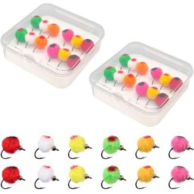 DONGKER Kit de Mouches de Pêche Mouche,24 Pièces en Laiton avec Tête D'insecte et Œuf Flottant pour Pêche a la Truite,au Saumon et Truite Arc-en-Ciel - Publicité DONGKER Kit de Mouches de Pêche Mouche,24 Pièces en Laiton avec Tête D'insecte et Œuf Flottant pour Pêche a la Truite,au Saumon et Truite Arc-en-Ciel - Publicité