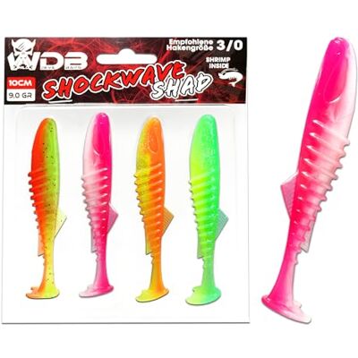 Angel-Berger Wild Devil Baits Shockwave Shad Baby Zander Lot de 3 leurres en caoutchouc pour brochet, perche, sandre, eau trouble, 13,5 cm - Publicité Angel-Berger Wild Devil Baits Shockwave Shad Baby Zander Lot de 3 leurres en caoutchouc pour brochet, perche, sandre, eau trouble, 13,5 cm - Publicité