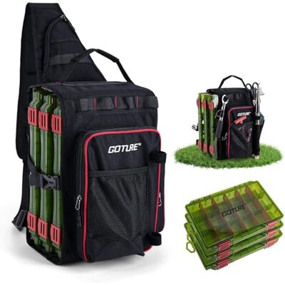 Goture Sac de pêche avec 3 boîtes à appâts, Sacs de pêche avec Une Sangle, Oxford 900D, Plusieurs Poches, imperméable, Sac de Poitrine à bandoulière pour la randonnée - Publicité Goture Sac de pêche avec 3 boîtes à appâts, Sacs de pêche avec Une Sangle, Oxford 900D, Plusieurs Poches, imperméable, Sac de Poitrine à bandoulière pour la randonnée - Publicité