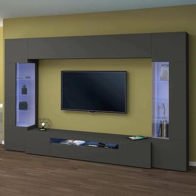 Dmora Système Mural Clementino, Meuble TV 6 Portes, Meuble de Salon Polyvalent avec lumière LED, 100% Made in Italy, 290x40h191 cm, Anthracite - Publicité Dmora Système Mural Clementino, Meuble TV 6 Portes, Meuble de Salon Polyvalent avec lumière LED, 100% Made in Italy, 290x40h191 cm, Anthracite - Publicité