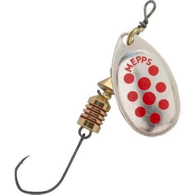 Mepps Aglia Hamecon Simple N°2-4,5g Argent Points Rouges - Publicité Mepps Aglia Hamecon Simple N°2-4,5g Argent Points Rouges - Publicité