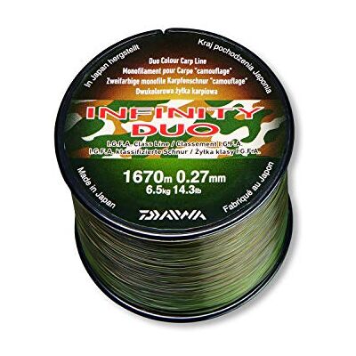 Daiwa Infinity Line Duo Camo, 3000 mètres, Diamètre 0,31 millimètres, Résistance 7,6 kilogrammes / 16,8 lbs, Marron-Vert, Fil de Pêche Monofilament Carpe, - Publicité Daiwa Infinity Line Duo Camo, 3000 mètres, Diamètre 0,31 millimètres, Résistance 7,6 kilogrammes / 16,8 lbs, Marron-Vert, Fil de Pêche Monofilament Carpe, - Publicité