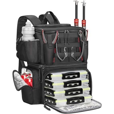 MATEIN Sac a Dos Peche Étanche avec support pour Porte-Canne, Sac de Pêche avec 4 Boite de Rangement avec Boussole Sûre & Compartiment, Sac de Rangement pour Materiel de Peche, Cadeau Pecheur, Noir - Publicité MATEIN Sac a Dos Peche Étanche avec support pour Porte-Canne, Sac de Pêche avec 4 Boite de Rangement avec Boussole Sûre & Compartiment, Sac de Rangement pour Materiel de Peche, Cadeau Pecheur, Noir - Publicité