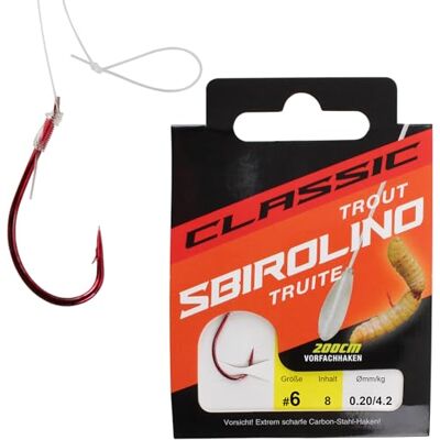 Storfisk fishing & more Spirolino Lot de 8 hameçons à truite reliés rouges avec ligne de bas de ligne de 2 m - Publicité Storfisk fishing & more Spirolino Lot de 8 hameçons à truite reliés rouges avec ligne de bas de ligne de 2 m - Publicité