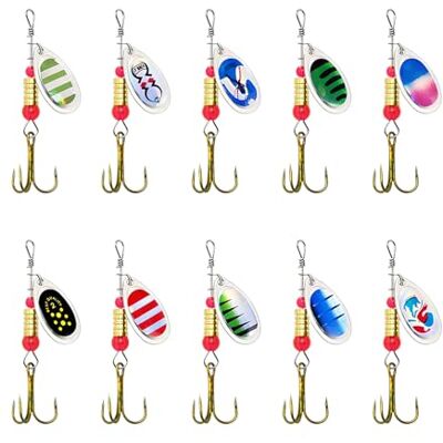 Luxvara Lot de 10 Leurre Peche, Leurres de Pêches en Métal, Cuillères à Paillettes avec Appât Dur, Appâts Spinner avec Boîte Transparente, Spinnerbait pour Brochet, Perche, Truite, Sandre - Publicité Luxvara Lot de 10 Leurre Peche, Leurres de Pêches en Métal, Cuillères à Paillettes avec Appât Dur, Appâts Spinner avec Boîte Transparente, Spinnerbait pour Brochet, Perche, Truite, Sandre - Publicité