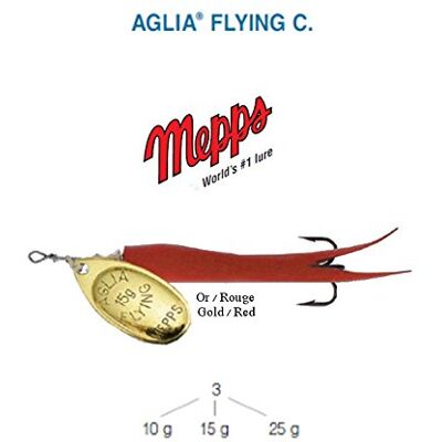 Mepps AGLIA FLYING C Saumons, Truites de mer, bars OR / ROUGE 25 g - Publicité Mepps AGLIA FLYING C Saumons, Truites de mer, bars OR / ROUGE 25 g - Publicité
