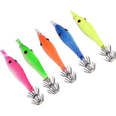 Pwshymi 5 pièces leurres de pêche calmar Lumineux calmar gabarit Crochets de pêche calmar leurres leurre de pêche appât - Publicité Pwshymi 5 pièces leurres de pêche calmar Lumineux calmar gabarit Crochets de pêche calmar leurres leurre de pêche appât - Publicité