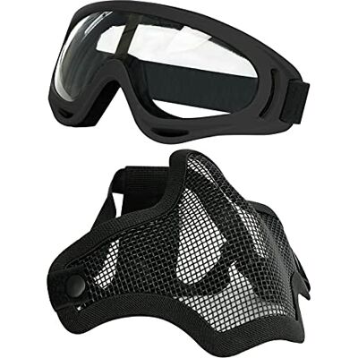 Aoutacc Lunettes et masque demi-visage en maille d’acier pour airsoft/CS/chasse/painball/tir, Masque noir. Publicité Aoutacc Lunettes et masque demi-visage en maille d’acier pour airsoft/CS/chasse/painball/tir, Masque noir. Publicité