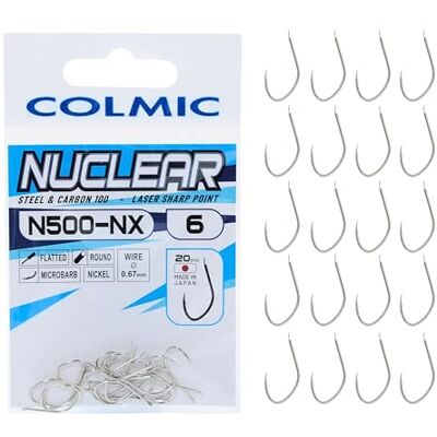 Colmic 20 Hameçons de Pêche Nuclear en Acier Carbone N500NX, Finition Nickel – Flatted, Round, Microbarb – Idéals pour Carpes et Gros Poissons Produit Officiel Colmic (6) - Publicité Colmic 20 Hameçons de Pêche Nuclear en Acier Carbone N500NX, Finition Nickel – Flatted, Round, Microbarb – Idéals pour Carpes et Gros Poissons Produit Officiel Colmic (6) - Publicité