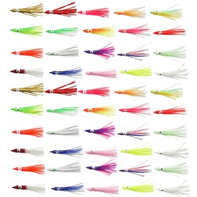 THINCAN Lot de 50 appâts de pêche en eau salée Accessoires de pêche souples Jupes de calamar Jupe incandescente - Publicité THINCAN Lot de 50 appâts de pêche en eau salée Accessoires de pêche souples Jupes de calamar Jupe incandescente - Publicité