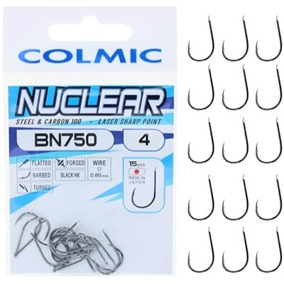 Colmic 15 Hameçons de pêche en Acier Carbone BN750 Taille 4, Finition Black Nickel Flatted, Forced, Barbed, Turned Haute étanchéité et pénétration- Produit Officiel Colmic - Publicité Colmic 15 Hameçons de pêche en Acier Carbone BN750 Taille 4, Finition Black Nickel Flatted, Forced, Barbed, Turned Haute étanchéité et pénétration- Produit Officiel Colmic - Publicité