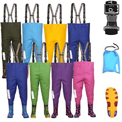 3Kamido Enfant Cuissardes de pêche Jeunesse 10 modèles, Taille Ajustable, Bretelles durables, Boucle Nexus, Waders, Bottes de pêche, Poitrine échassiers, 20-35 EU (32/33, Moro Camouflage/Vert) - Publicité 3Kamido Enfant Cuissardes de pêche Jeunesse 10 modèles, Taille Ajustable, Bretelles durables, Boucle Nexus, Waders, Bottes de pêche, Poitrine échassiers, 20-35 EU (32/33, Moro Camouflage/Vert) - Publicité