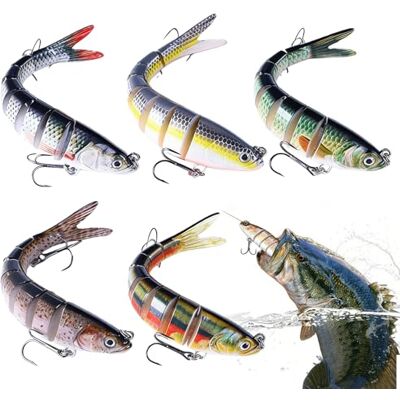 PORFOYO 5 Pièces Leurres De Pêche Brochet: Leurre De Pêche Bionique Multi-articulé, Appât Artificiel avec Hameçons Triples, Leurre Peche Carnassier pour Truite, Brochet, Perche, Sandre - Publicité PORFOYO 5 Pièces Leurres De Pêche Brochet: Leurre De Pêche Bionique Multi-articulé, Appât Artificiel avec Hameçons Triples, Leurre Peche Carnassier pour Truite, Brochet, Perche, Sandre - Publicité