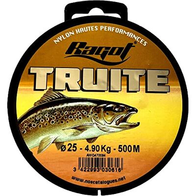 BOBINE NYLON TRUITE RAGOT 500M 4 TAILLES (Diam 25 4.9 Kg) - Publicité BOBINE NYLON TRUITE RAGOT 500M 4 TAILLES (Diam 25 4.9 Kg) - Publicité