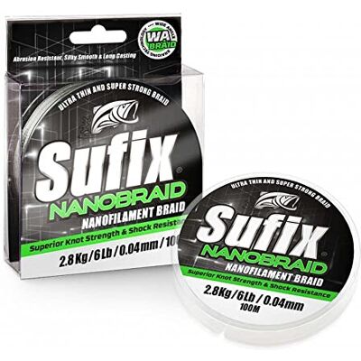 Sufix Tresse 4 Brins Nano Braid 100m D.0.04mm R.2.8Kg Chartreuse ASU640458 - Publicité Sufix Tresse 4 Brins Nano Braid 100m D.0.04mm R.2.8Kg Chartreuse ASU640458 - Publicité