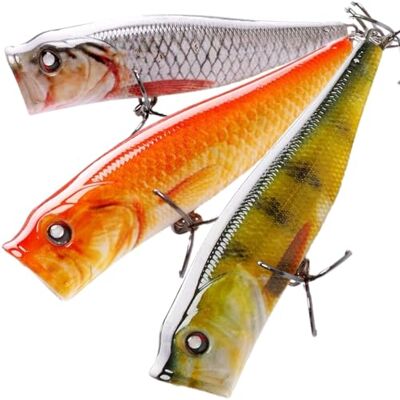 TSURI Lot de 3 Leurres Popper 8,5cm 13,5g Couleurs Réalistes pour Pêche Carnassier en Eau Douce : Brochet, Perche, Sandre, Truite Accessoire Pêche de Surface (8.5CM 13.5GR Surface (Poppers)) - Publicité TSURI Lot de 3 Leurres Popper 8,5cm 13,5g Couleurs Réalistes pour Pêche Carnassier en Eau Douce : Brochet, Perche, Sandre, Truite Accessoire Pêche de Surface (8.5CM 13.5GR Surface (Poppers)) - Publicité