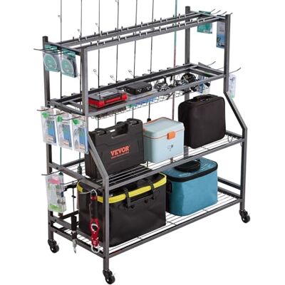 VEVOR Support de canne à pêche à 15 pôles, chariot mobile à roulettes pour canne à pêche, pour garage, maison, intérieur, pour rangement de boîtes de pêche, moulinets, accessoires, cadeaux pour hommes - Publicité VEVOR Support de canne à pêche à 15 pôles, chariot mobile à roulettes pour canne à pêche, pour garage, maison, intérieur, pour rangement de boîtes de pêche, moulinets, accessoires, cadeaux pour hommes - Publicité