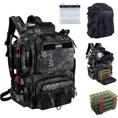 Goture 45 L Sac de pêche Dos Souple et résistant à l'eau, Tissu Oxford 900D Sac à Dos de Peche, Livré avec Deux Porte-Cannes et Une Housse de Pluie avec Quatre boîtes à appâts - Publicité Goture 45 L Sac de pêche Dos Souple et résistant à l'eau, Tissu Oxford 900D Sac à Dos de Peche, Livré avec Deux Porte-Cannes et Une Housse de Pluie avec Quatre boîtes à appâts - Publicité