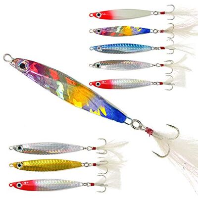 Croch 8 Pièces Jig Leurres de Pêche de Cuillères de Pêche en Métal avec la Plume pour la Truite 23g-31g - Publicité Croch 8 Pièces Jig Leurres de Pêche de Cuillères de Pêche en Métal avec la Plume pour la Truite 23g-31g - Publicité