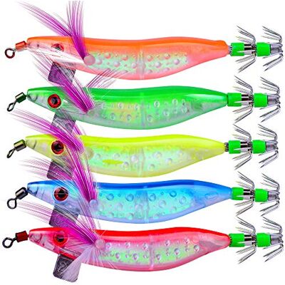 OriGlam Lot de 5 leurres Lumineux pour pêche en Eau salée, Calamar, Pieuvre, crevette, Bar, appâts pour crevettes, appâts Lumineux pour Eau et Eau salée - Publicité OriGlam Lot de 5 leurres Lumineux pour pêche en Eau salée, Calamar, Pieuvre, crevette, Bar, appâts pour crevettes, appâts Lumineux pour Eau et Eau salée - Publicité