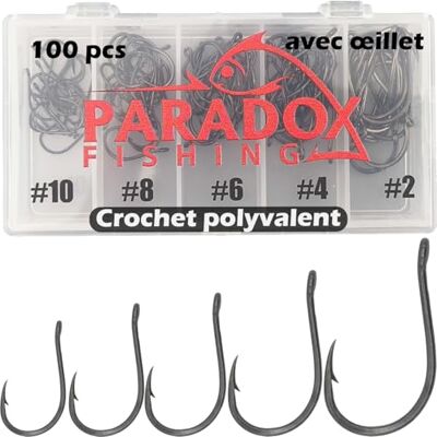 Paradox Fishing Lot de 100 hameçons de pêche polyvalents avec œillet I #10/#8/#6/#4/#2 – 20 pièces par lot I Hameçons de pêche pour la carpe, la truite, etc. Publicité Paradox Fishing Lot de 100 hameçons de pêche polyvalents avec œillet I #10/#8/#6/#4/#2 – 20 pièces par lot I Hameçons de pêche pour la carpe, la truite, etc. Publicité