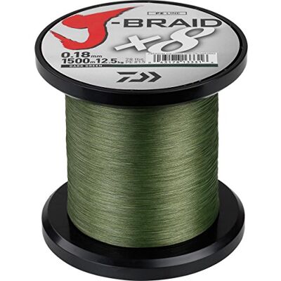 Daiwa J-Braid X8 0.56mm, 65.0kg / 143.0lbs, 1500m vert foncé, ligne de pêche tressée ronde - Publicité Daiwa J-Braid X8 0.56mm, 65.0kg / 143.0lbs, 1500m vert foncé, ligne de pêche tressée ronde - Publicité