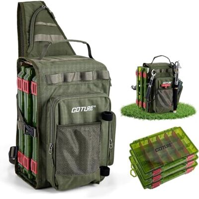 Goture Sac de pêche avec 3 boîtes à appâts, Sacs de pêche avec Une Sangle, Oxford 900D, Plusieurs Poches, imperméable, Sac de Poitrine à bandoulière pour la randonnée - Publicité Goture Sac de pêche avec 3 boîtes à appâts, Sacs de pêche avec Une Sangle, Oxford 900D, Plusieurs Poches, imperméable, Sac de Poitrine à bandoulière pour la randonnée - Publicité