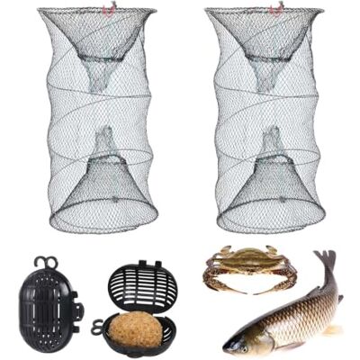 MINZHI 2 pcs Piège à écrevisses pliable,60x30cm,Nasse a Poisson Peche, Piège à anguilles pour la pêche, Piège à Poisson Pliable,avec 2 boules d'appât, adaptées aux poissons argentés,aux homards et aux crabes - Publicité MINZHI 2 pcs Piège à écrevisses pliable,60x30cm,Nasse a Poisson Peche, Piège à anguilles pour la pêche, Piège à Poisson Pliable,avec 2 boules d'appât, adaptées aux poissons argentés,aux homards et aux crabes - Publicité