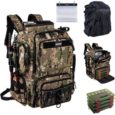 Goture 45 L Sac de pêche Dos Souple et résistant à l'eau, Tissu Oxford 900D Sac à Dos de Peche, Livré avec Deux Porte-Cannes et Une Housse de Pluie avec Quatre boîtes à appâts - Publicité Goture 45 L Sac de pêche Dos Souple et résistant à l'eau, Tissu Oxford 900D Sac à Dos de Peche, Livré avec Deux Porte-Cannes et Une Housse de Pluie avec Quatre boîtes à appâts - Publicité