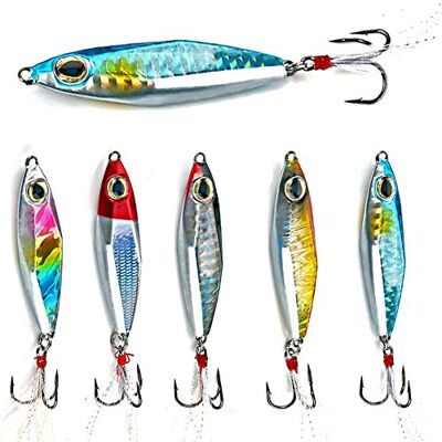 Sougayilang Jigs Leurres de pêche Naufrage Cuillères métalliques Bait Micro-Jigging Bait avec Crochet Triple pour la pêche en Eau Douce - Publicité Sougayilang Jigs Leurres de pêche Naufrage Cuillères métalliques Bait Micro-Jigging Bait avec Crochet Triple pour la pêche en Eau Douce - Publicité