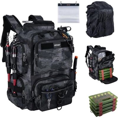 Goture 45 L Sac de pêche Dos Souple et résistant à l'eau, Tissu Oxford 900D Sac à Dos de Peche, Livré avec Deux Porte-Cannes et Une Housse de Pluie avec Quatre boîtes à appâts - Publicité Goture 45 L Sac de pêche Dos Souple et résistant à l'eau, Tissu Oxford 900D Sac à Dos de Peche, Livré avec Deux Porte-Cannes et Une Housse de Pluie avec Quatre boîtes à appâts - Publicité